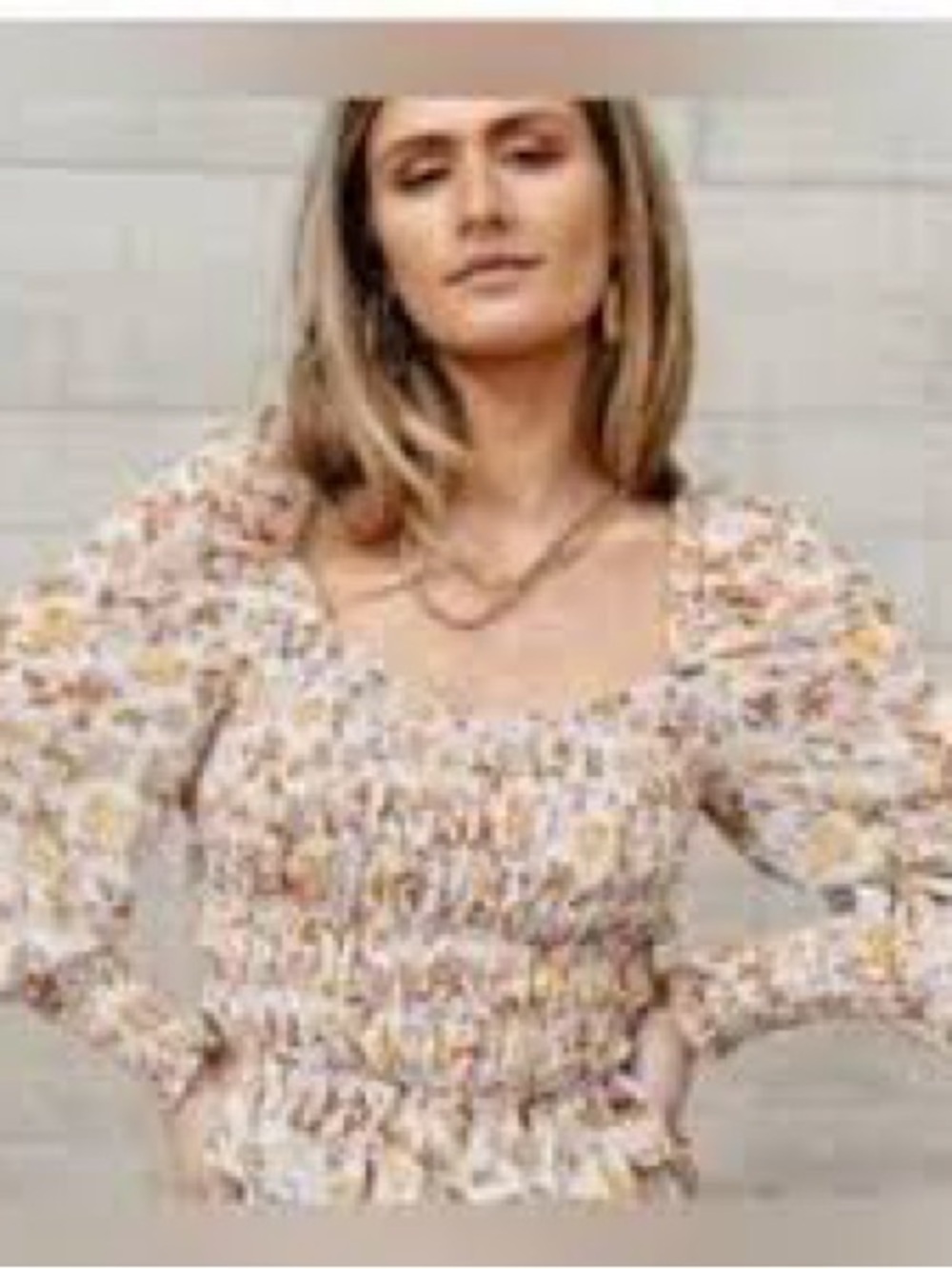Bohme XL Smocked Floral Puff-Sleeve Blouse in Cream Floral